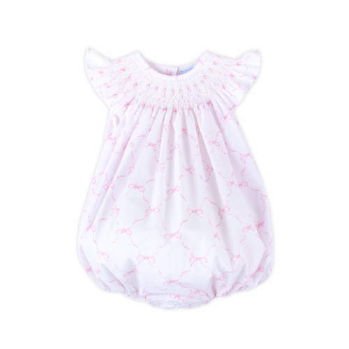 Little Pink Bow Smocked Angel Sleeve Bubble