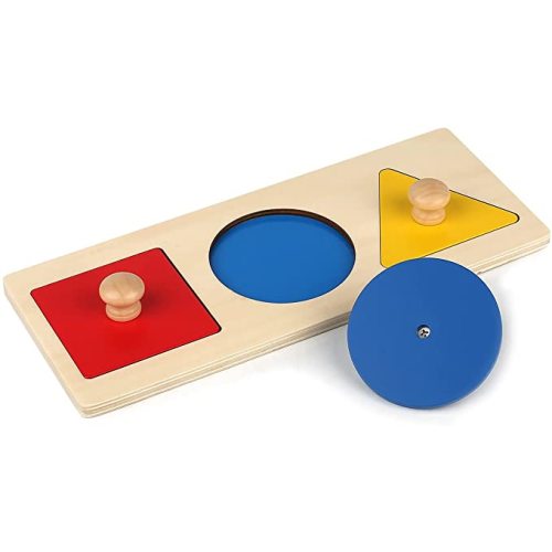 Montessori Multiple Shape Puzzle First Shapes Jumbo Knob Wooden Puzzle Geometric Shape Puzzle Toddler Preschool Learning Material Sensorial Toy for Toddler Shape & Color Sorter (3 Pieces)