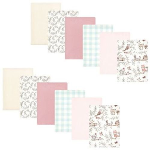 Hudson Baby Infant Girls Cotton Flannel Burp Cloths Bundle, Girls Woodland Pals, One Size
