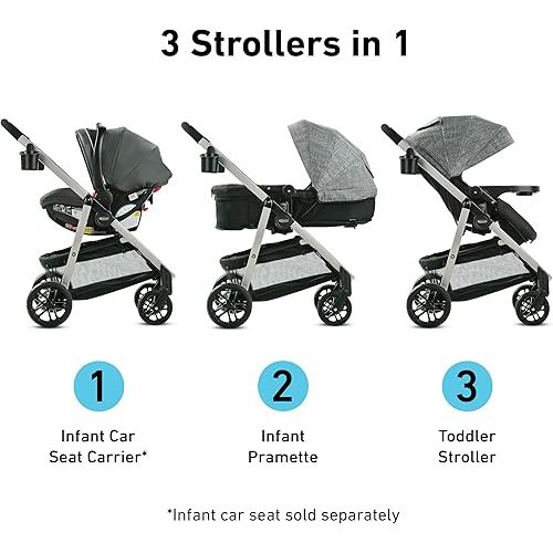 Graco Modes Pramette Stroller, 3-in-1 Baby Stroller, 3 Modes from Infant Car Seat Carrier, Infant Pramette, to Toddler Stroller, Reversible Seat, One Hand Fold, Extra Storage, Child Tray, Pierce