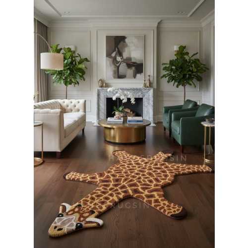 Giraffe Shape Tufted Rug, Safari Animal Print Wool Carpet, 4x6 ft / 120x180 cm, 6x8 ft / 180x240 cm, Custom Luxury Statement Rug