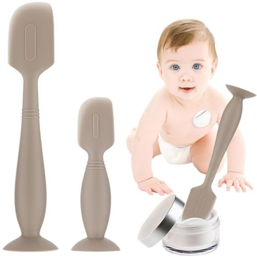 Baby Diaper Cream Spatula,2 Pack Silicone Diaper Cream Applicator Baby Butt Paste Spatula Diaper Cream Brush for Newborn Baby, 1 x Large Size,1 x Small Size (Khaki)