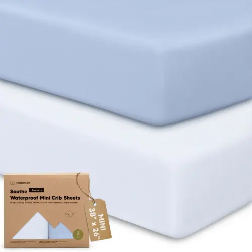 KeaBaby 2-Pack Soothe [Protect+] Waterproof Mini Crib Sheets (Blue Flax)
