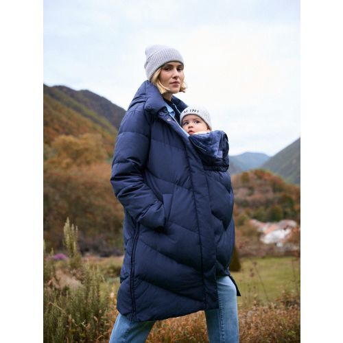 Seraphine Blue Long Chevron 3 in 1 Maternity & Babywearing Down-filled Coat