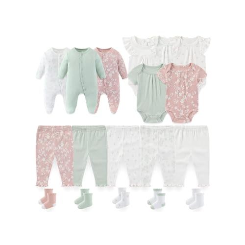 BIGBIGKISS Baby Boy Girl Clothes Cotton Unisex Newborn Layette Gift Set and Accessories 18 Pack Baby Outfit 0-12Months