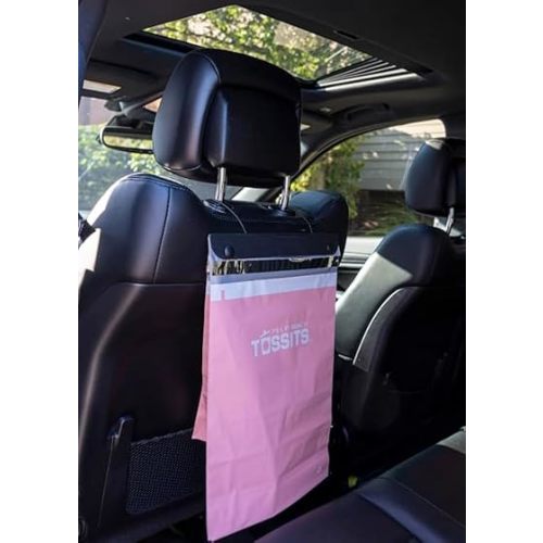 Tossits Recycled Disposable Car Trash Bags – Leakproof, Smell Proof Hanging Garbage Bags for Car, Truck, SUV, RV & Vehicle – Pink, 21 Count Disposable Automotive Trash Bags