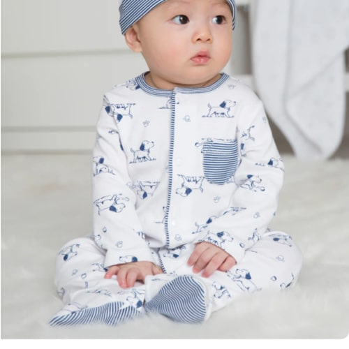 Puppy Toile Footed One-Piece And Hat