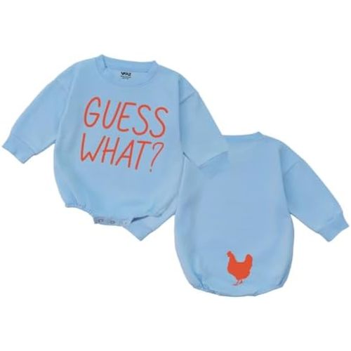 Guess What Chicken Baby Bodysuit - Funny Romper Outfit Animal Front Back Cute Shower Gift Long Sleeve Newborn Toddler