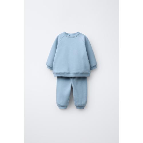 Zara BASIC SWEATSHIRT AND JOGGER PANTS SET - Light blue, 6-9M