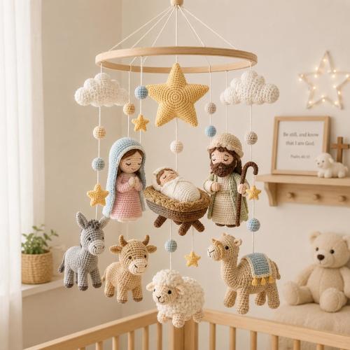 Nativity Baby Mobile, Crochet Christian Nursery Mobile, Jesus Birth Crib Mobile, Neutral Baby Nursery Decor, Baby Shower Gift