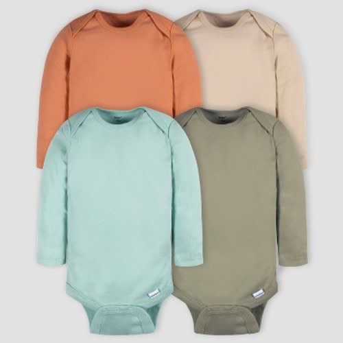 Gerber Baby 4pk Long Sleeve Onesies, Color: Green | Blue, Size: Newborn