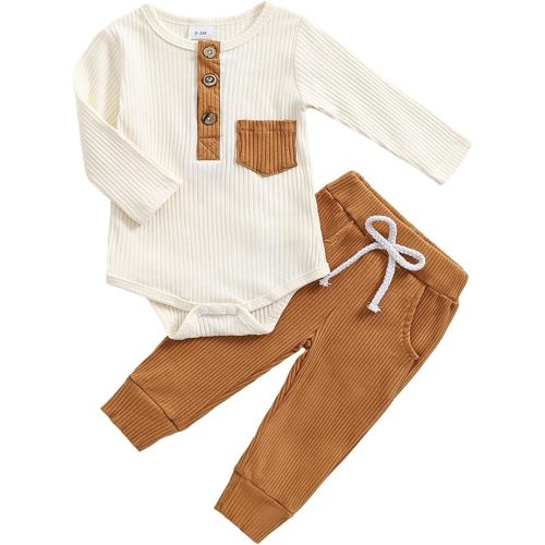 fhutpw Baby Boy Clothes 3 6 12 18 Months Ribbed Knitted Long Sleeve Romper and Pants Sets Newborn Fall Splicing Color Outfits