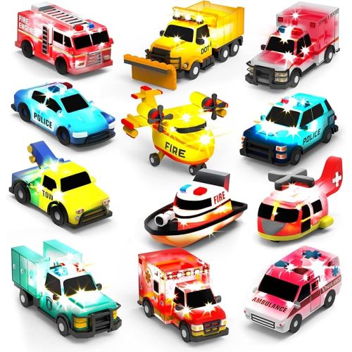 Tub Works® Emergency™ Cars Light Up Bath Toys, 12 Pack | Water-Activated Light Up Toys Flash & Change Color | Easy-Grip Baby & Toddler Bath Toys | Sensory Toys with Bath Lights for Kids Bath