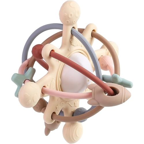 PandaEar Baby Sensory Toys 3 4 5 6 Months, Silicone Montessori Toys, Baby Teething Toy, Infant Rattle Teether Chew Toy Teething Ball Developmental Toy for Babies 0-6 Months 6 to 12 Months