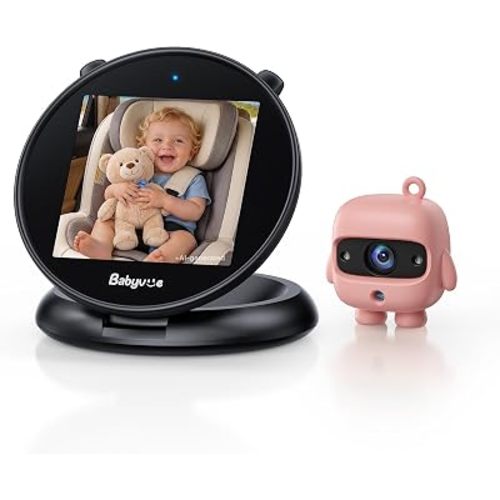 Babyvue Q1 Baby Car Camera for Rear Facing Baby, Minimalist Foldable Screen, Auto-Brightness, No-Glow Night Vision, 360° Rotating Base,3X Zoom, 1080P HD Baby Car Monitor, No WiFi, Easy USB Setup