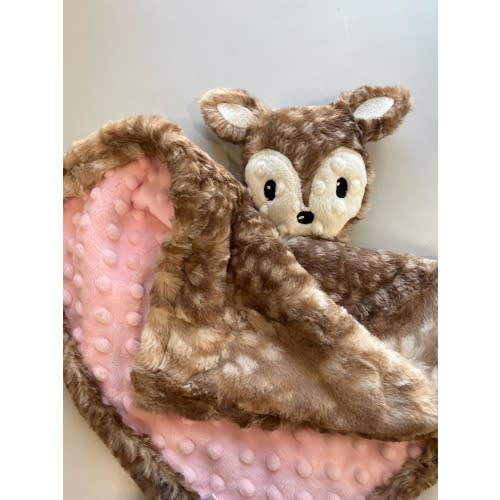 Fawn Deer Lovie, personalized security blanket, deer head soft Minky, nursery, new baby gift, handmade, fawn faux fur lovey cute soft