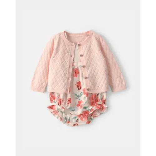 Baby Girl 2-Piece Floral Cardigan & Bubble Set - Pink | Carter's