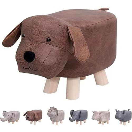 Cute Animal Footstools, Footrest Ottoman with Soft Padded Cushion and Non-Slip Feet, Kids & Adult Pouffe Footstool for Bedroom, Living Room or Entryway,Gift for Kids (Grey Dinosaur) (Yellow Dog)