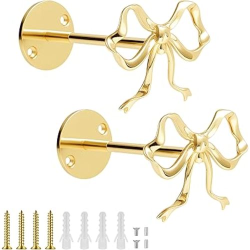 2 Pcs Gold Curtain Holdbacks, Bow Curtain Tiebacks Gold Wall Mounted for Drapes Living Room, Bedroom, Office, Home