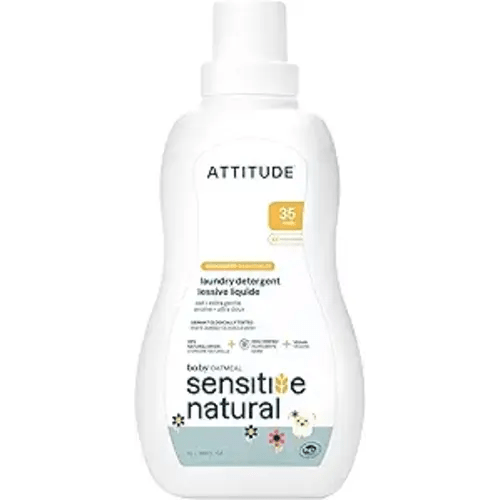 ATTITUDE Baby Laundry Detergent, EWG Verified, Plant and Mineral-Based Formula, HE Compatible, Vegan Household Products, Unscented, Sensitive, 33.8 Fl Oz, 35 Loads