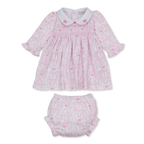 Delicate Blooming Bows Smocked Dress Set - Pink