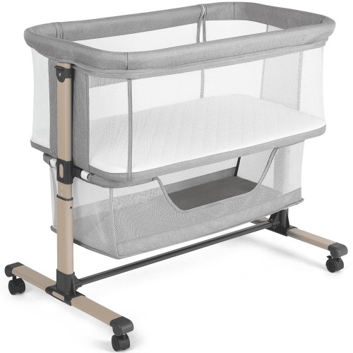 Cowiewie, Baby Bassinet Bedside Sleeper, Adjustable Height, Light Grey