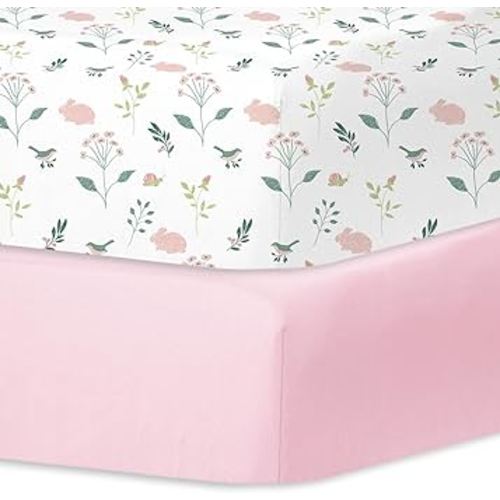 Little Grape Land Crib Sheets for Girls and Boys, 2pk Baby Crib Fitted Sheet for Standard Size Crib and Toddler Mattress, Super Soft Baby Sheet (Little Bunny)