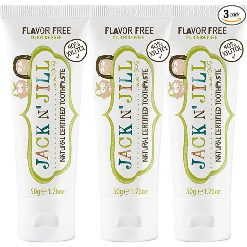 3 Pack Jack N' Jill Natural Toothpaste for Kids - Fluoride Free Toothpaste, 40% Xylitol, BPA-Free - Flavor Free, 1.76 oz (Pack of 3)