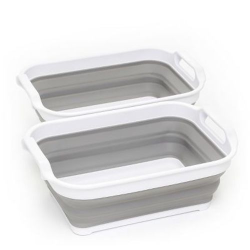 SAMMART Collapsible Wash-tub - Portable Washing Basin 4L (1 Gallon), White/Grey, Size S Set of 2