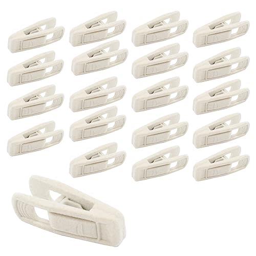 Hordion 20Pcs Ivory Velvet Hangers, Strong Flocked Clips, Felt Hangers for Thin Pants & Skirts