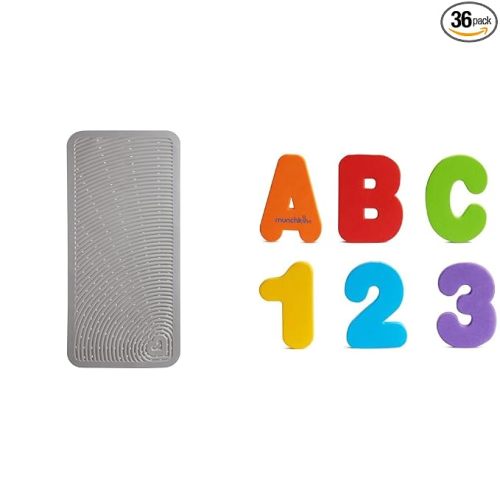 Munchkin® Soft Spot™ Cushioned Bath Mat for Kids, Grey & ® Learn™ Bath Letters and Numbers 36pc Toddler Bath Toy