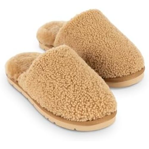 Cozy Earth Puffy Sheep Slippers - Women’s Shearling Fur House Slippers - Indoor Outdoor - Padded Footbed & Rubber Outsole