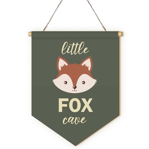 MOTERMATE Forest Nursery Little Fox Cave Sign Decor, Little Man Girl Cave Signs for Boys Girls, Baby Boy Girl Toddler Room Front Door Wall Hanging Decor Decorations for Nursery, Fox Baby Stuff, 8x10In