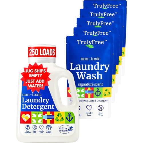 Truly Free Sensitive Skin Baby Plant-Based No Harmful Ingredients Liquid Laundry Detergent Signature Scent 250 Loads
