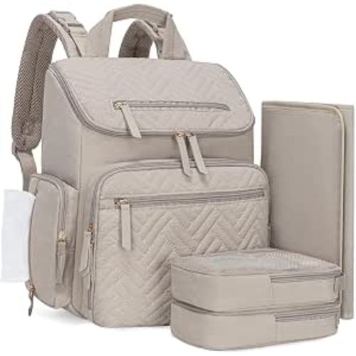 KABAQOO Diaper Bag Backpack with Changing Pad and Insulated Pockets, Camel