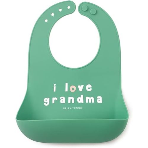 Bella Tunno Baby Bib for Eating, Waterproof Silicone Bib with Large Food Catcher, Adjustable Fit for Babies 4-12 months & Toddlers 1-3 Years, Boys & Girls, I Love Grandma
