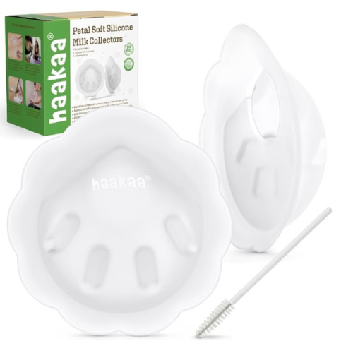haakaa Petal Soft Silicone Milk Collector丨Discreet Leak-Protection Breast Milk Saver, Reusable Breast Shells Milk Collection Cup for Breastfeeding with Cleaning Brush- 2PCS