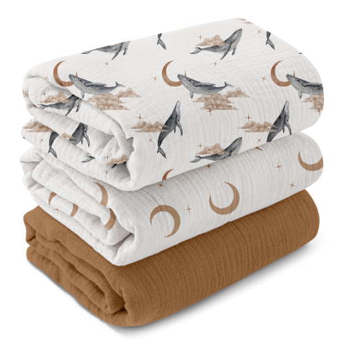 Gllquen Baby 3-Pack Muslin Organic Cotton Swaddle Blankets for Newborn Infant Boys Girls 38"x40", Nebula Drifter