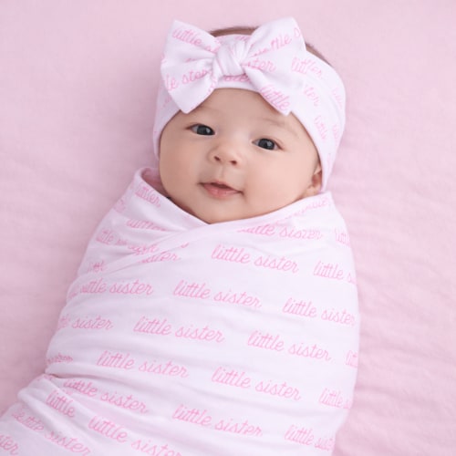 Little Sister Swaddle Blanket & Headband Gift Set