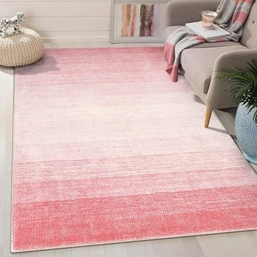 Wonnitar Washable 3x5 Area Rug, Pink Rugs for Bedroom Girls, Contemporary Ombre Nursery Soft Kids Room Rug, Modern Non-Skid Faux Wool Indoor Carpet for Bathroom Dorm Bedside (Pink,3'x5')