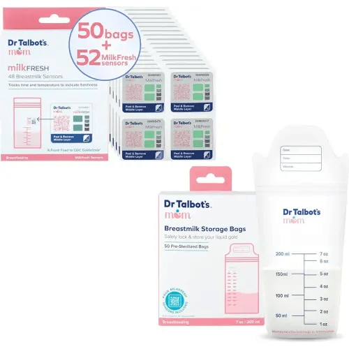 Bundle of Dr. Talbot's Mom Breastmilk Storage Bags with 4 MilkFresh Sensors, 50ct + 48 MilkFresh Breastmilk Freshness Sensors - Pairs with App to Monitor Time and Temperature - 48ct (52 Total Sensors)