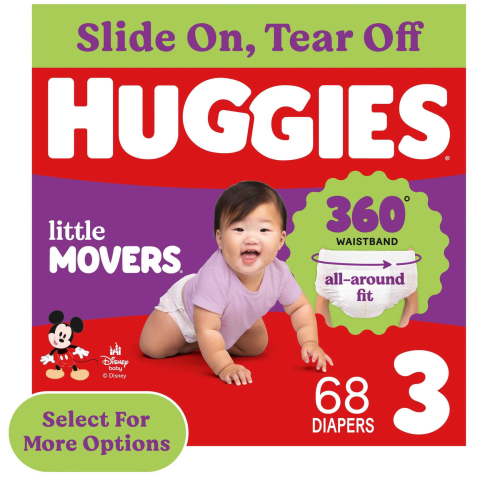 Huggies Little Movers 360° Pull On Diapers with 360° Waistband, Size 3 (16-28 lbs), 68 Count (Select for More)