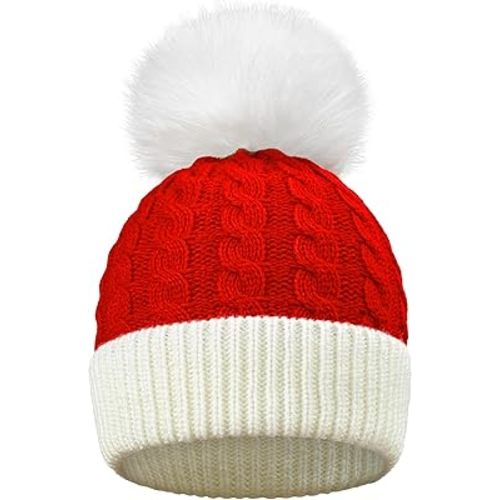 Christmas Knit Santa Hat Baby Knitted Beanie Hat for Infant‌ Toddler‌ 0 to 3 Years Old Red