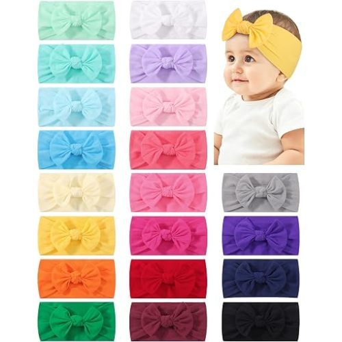 jollybows 20pcs Baby Headbands Baby Girls Bows Stretch Nylon Headbands