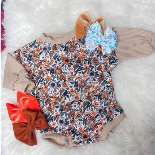 Fall floral Bubble Romper With Snaps| Baby Shower Gift, Baby Romper, Baby Body Suit