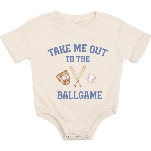 Take Me Out To The Ballgame Short Sleeve Romper - Natural