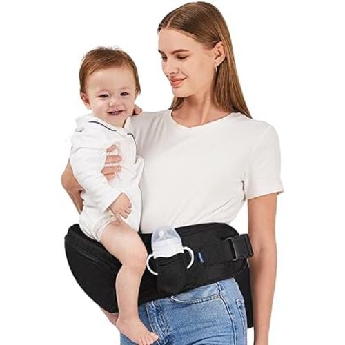 Baby Hip Carrier,Baby Carrier with Hip Seat for Newborns & Toddlers,Adjustable Extended Waistband with Various Pockets-Ergonomic (Black)