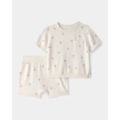 Baby 2-Piece Sailboat Sweater Top & Short Set - Ivory | Carter's