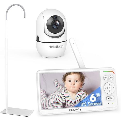 HelloBaby Baby Monitor with Floor Stand, World First 6'' IPS Screen Baby Camera Monitor, No WiFi and 30-Hour Battery Life, 178° Wide Viewing Angle, Baby Monitor with Camera and Audio