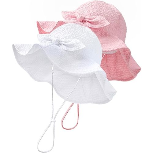 HONGTEYA Baby Sun Hat Toddler Girl Beach Hat Adjustable Outdoor Summer Hat UPF 50+ Sun Protection Wide Brim Infant Kids